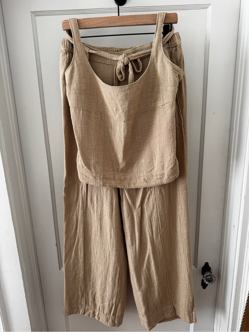 Free People Beige Sleeveless Tank & Wide-Leg Linen-Blend Set